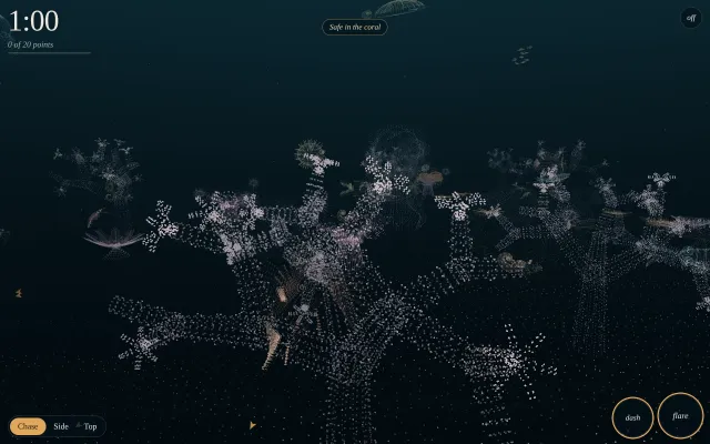 Benthos reef: A one-minute predator-and-prey game on a reef of point-cloud sea animals. Pick one of six species, eat what it eats and hide from what hunts it.