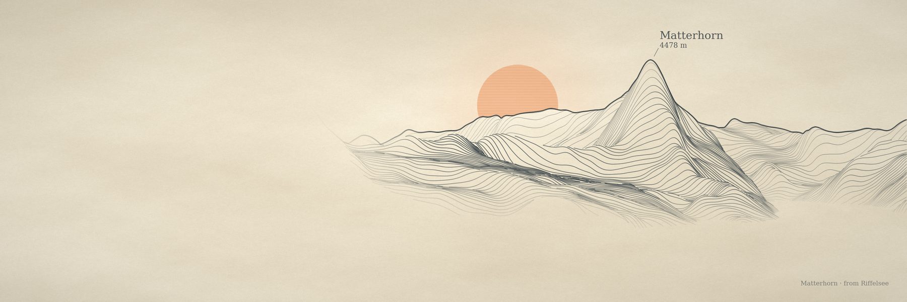 Matterhorn with landform-aware framing: the horn fills the frame, sun in open sky