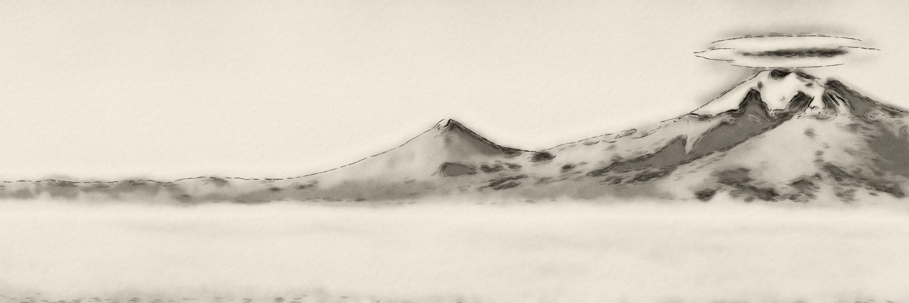 Ararat painted in sumi-e ink wash